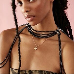 NWT Free People Too Late Shoulder Black Pearl Necklace Ethereal Choker Dainty